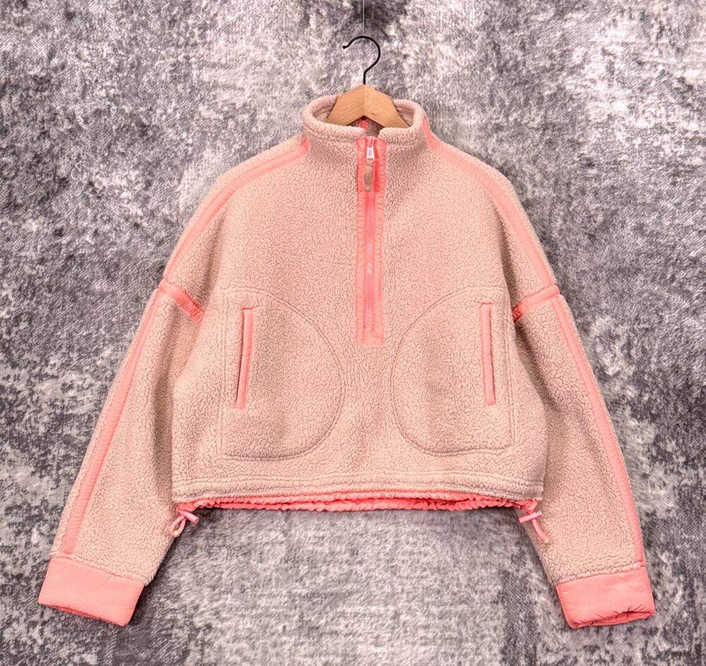 Free People Pink Sherpa Half-Zip Pullover Jacket